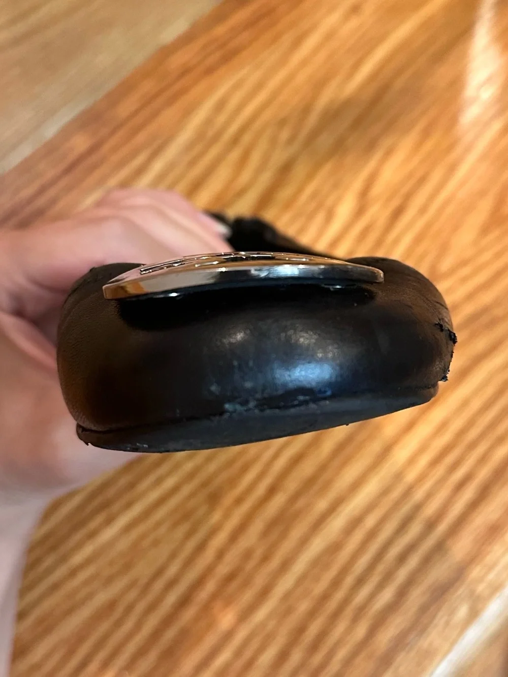 Tory Burch Black Leather Logo Ballet Flats with Silver Emblem